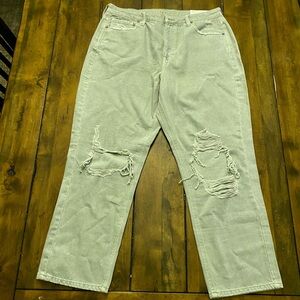 NWT AE Sage Green Mom Ripped High-Rise Straight Leg Jeans, size 16, 27 inseam